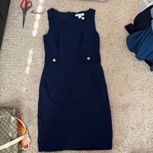 White House Black Market Navy Sleeveless Sheath Dress with Gold Buttons